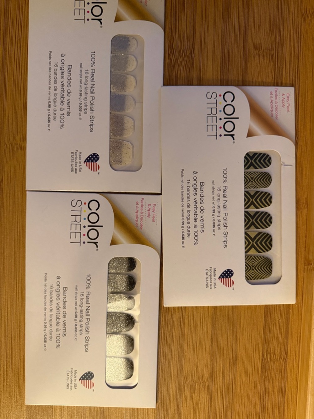 Color Street Silver Metallic & Patterned Nail Strips Trio
